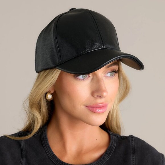 New ABERCROMBIE & FITCH Black Vegan Leather Hat Strapback Baseball Cap OS main image 6